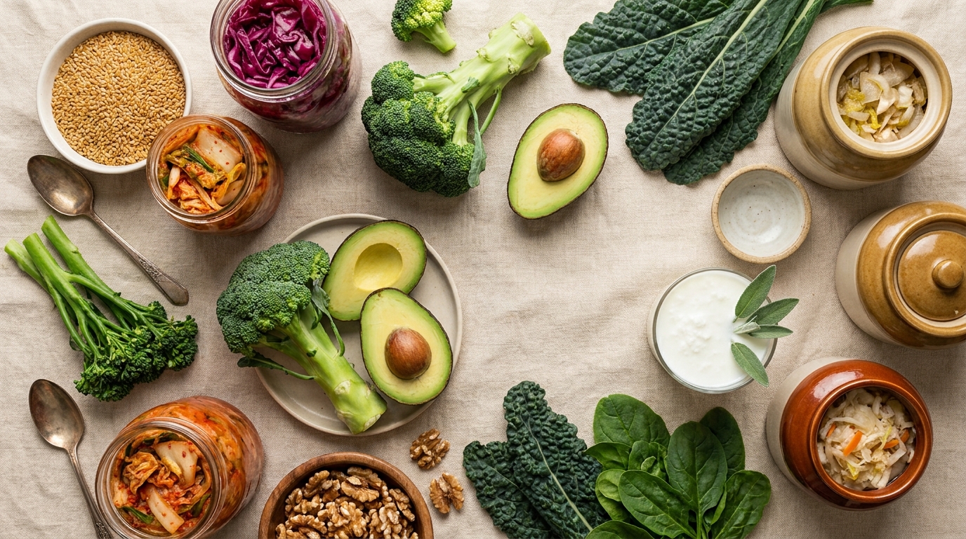 aliments équilibrants hormones féminines graines lin brocoli avocat kefir