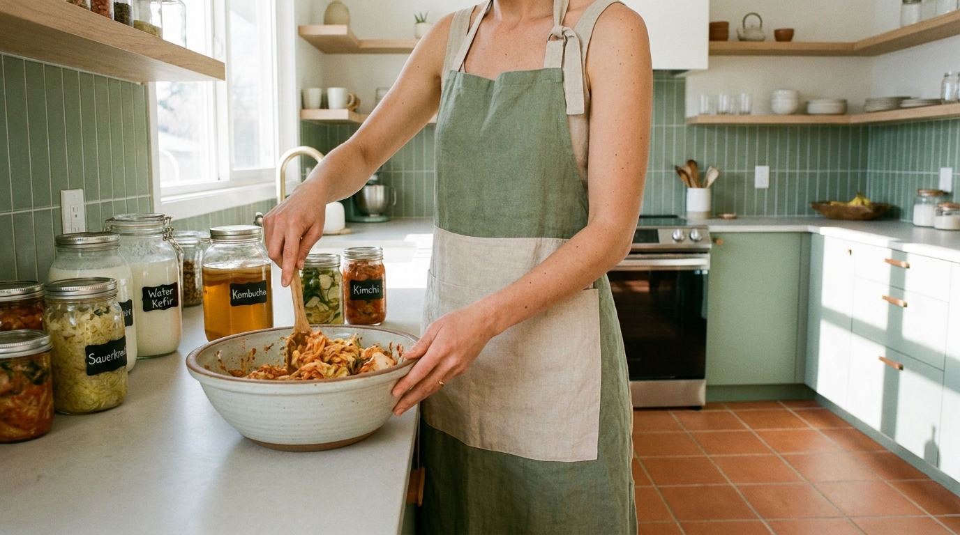 femme cuisine saine fermentée aliments équilibre hormonal féminin