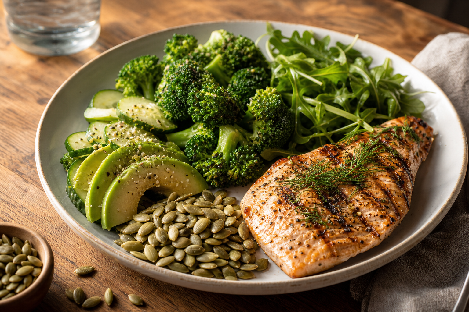 Assiette SOPK alimentation anti-inflammatoire avec légumes et graines