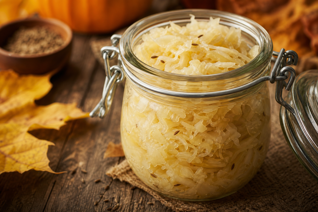 Choucroute maison recette traditionnelle fraichement preparee dans un bocal