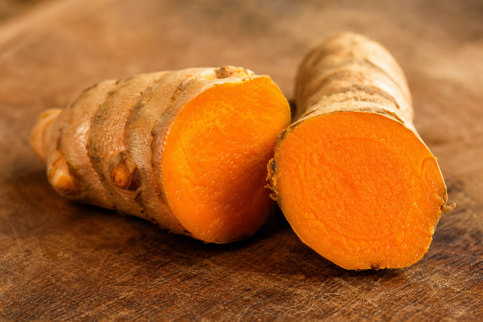 Racine de curcuma frais coupée pour la recette de curcuma fermentation absorption bienfaits