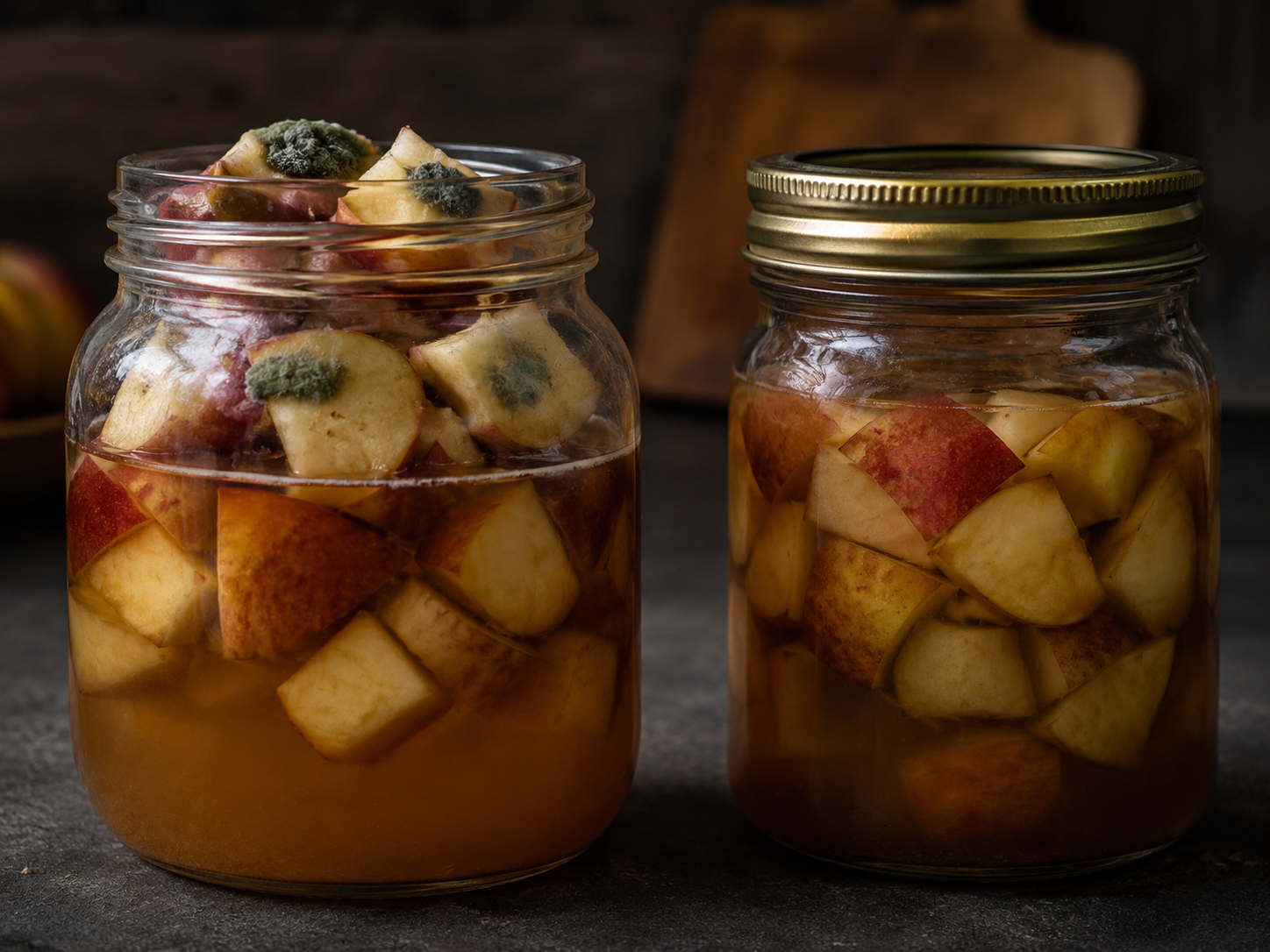 erreurs vinaigre de cidre maison moisissure sur pommes non submergées dans bocal