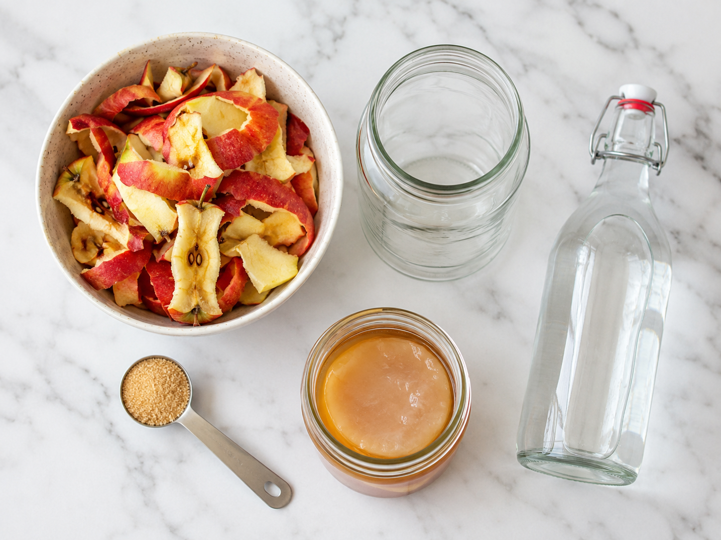 ingrédients vinaigre de cidre maison épluchures de pommes sucre eau bocal en verre
