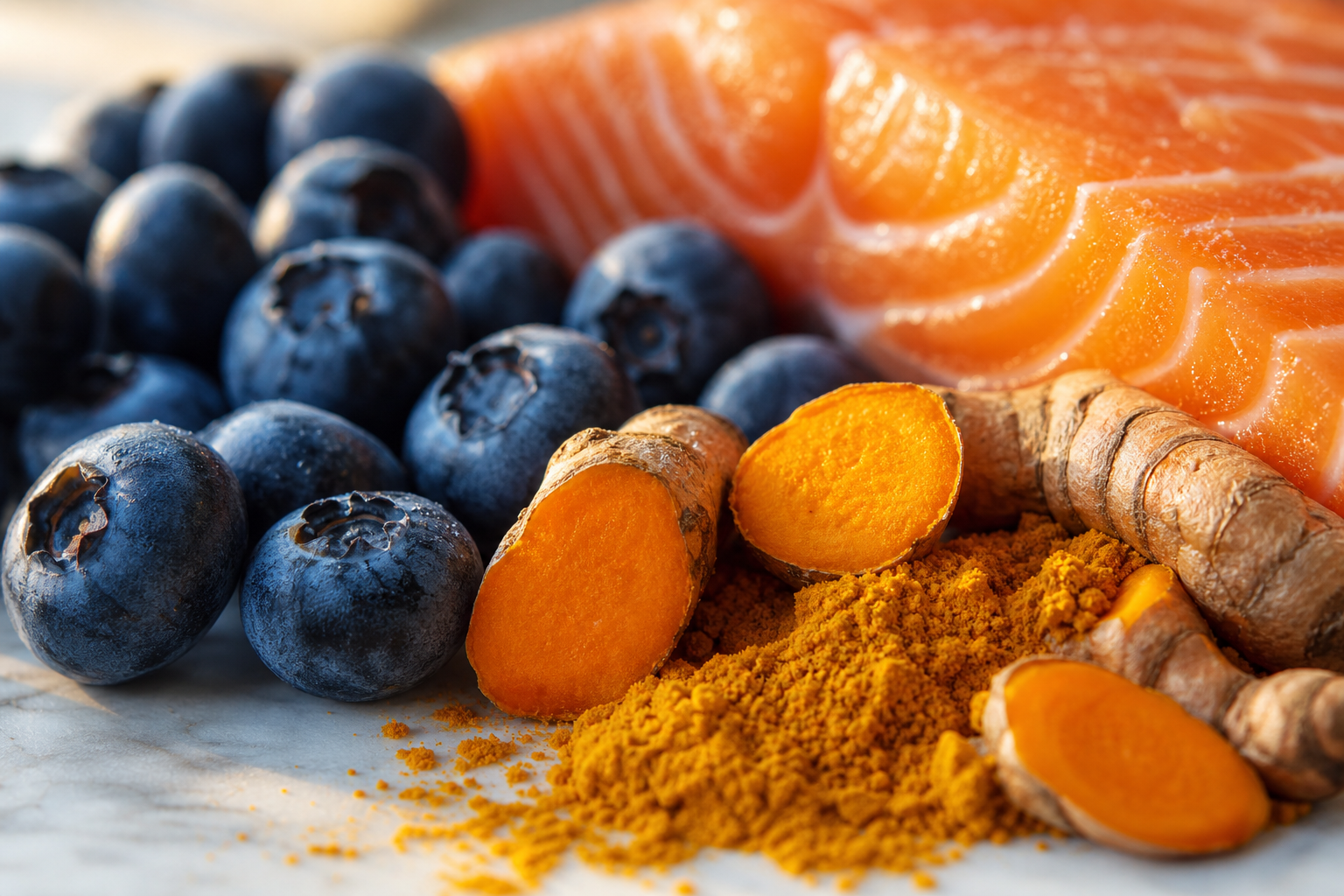 aliments anti-inflammatoires liste avec curcuma baies et poissons gras