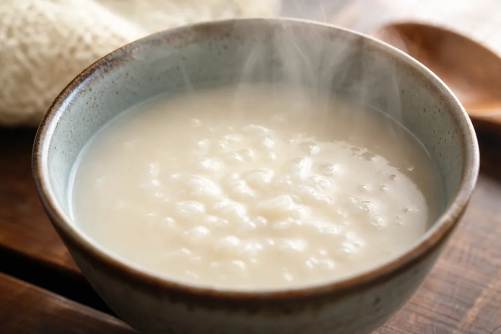 Bol d'amazake riz fermenté sucré japonais fumant