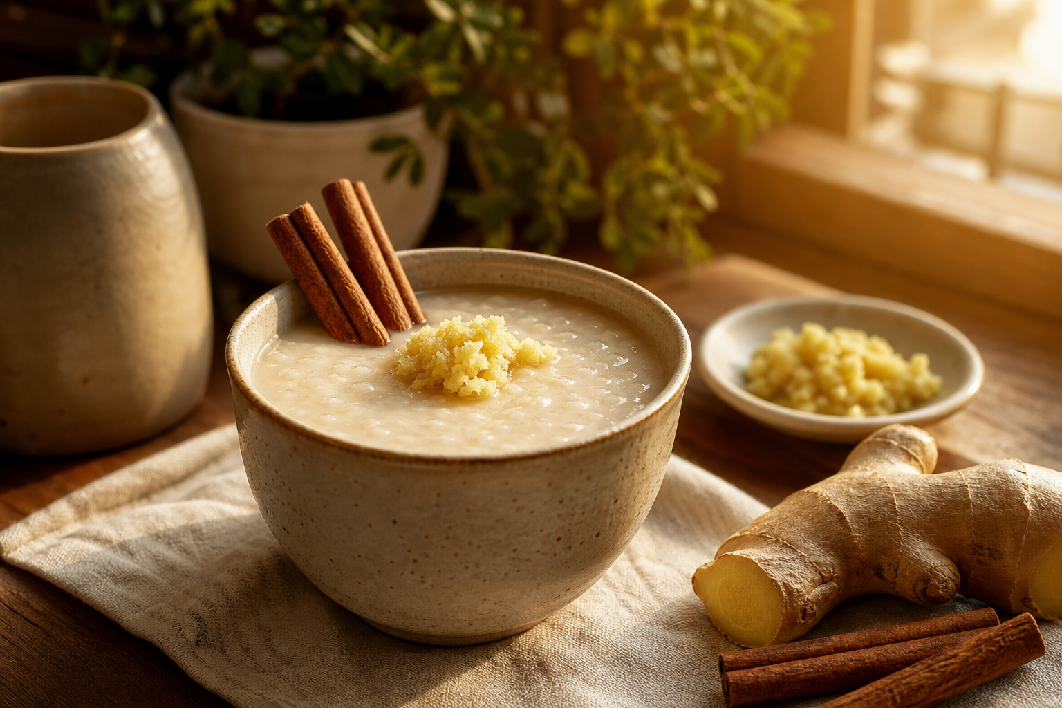 amazake riz fermenté recette servi avec du gingembre et de la cannelle