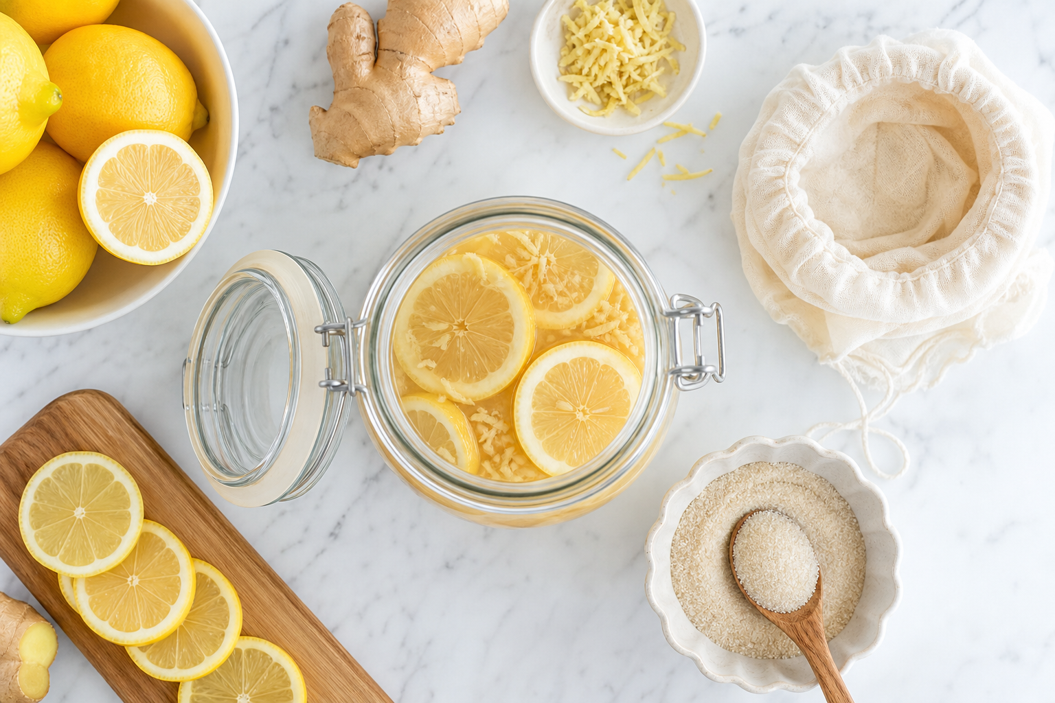Étapes de la limonade fermentée maison recette en bocal de verre