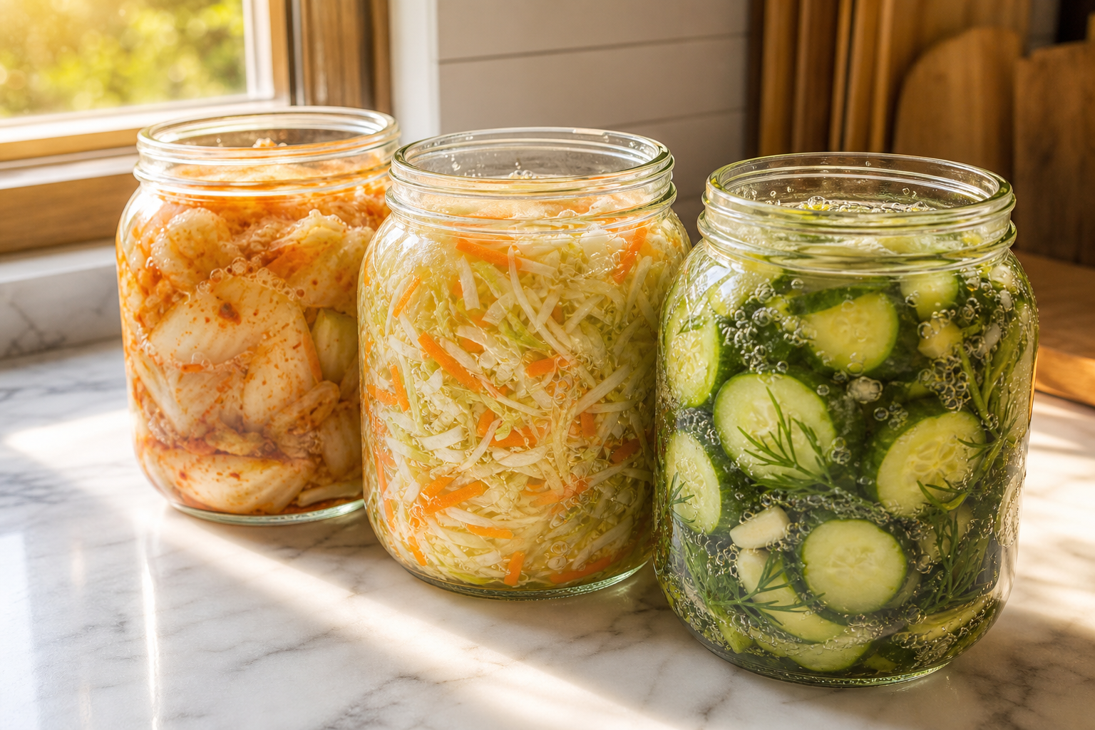 fermentation budget alimentation avec bocaux de légumes fermentés maison