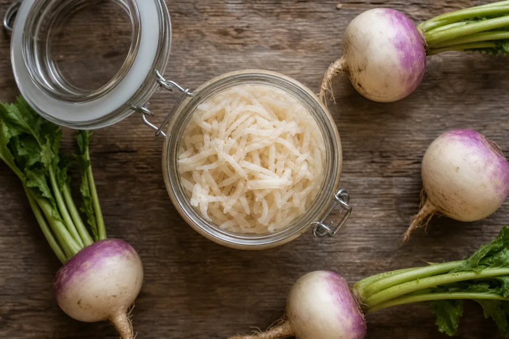 Navet fermenté sauerruben recette maison dans un bocal en verre