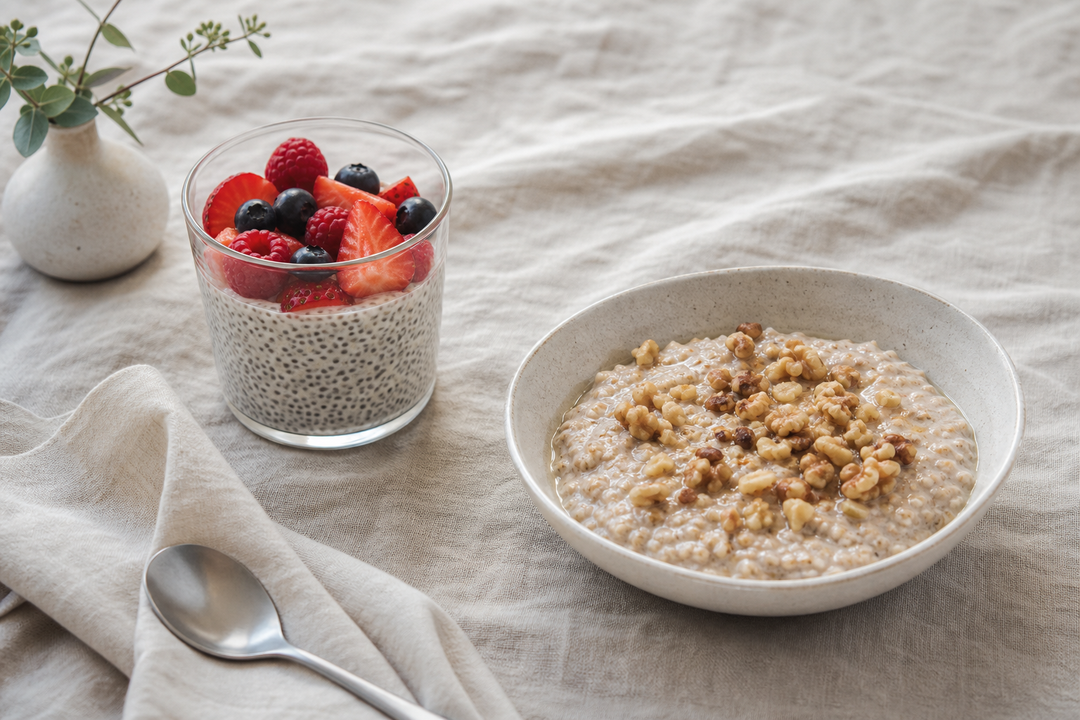 Pudding de chia et porridge aux noix riches en oméga-3 sources alimentaires