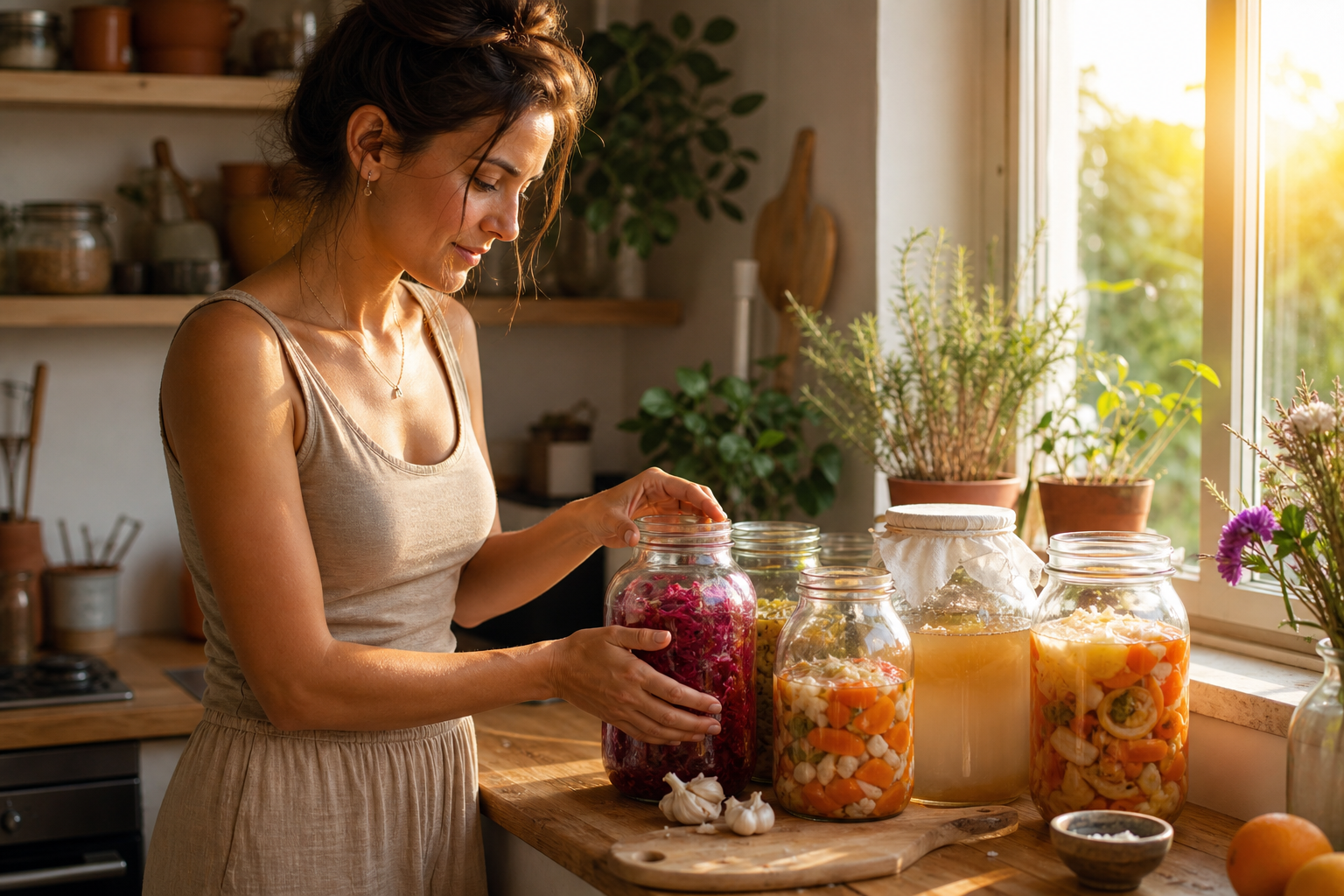sucre inflammation alimentation avec des aliments fermentés colorés en bocaux