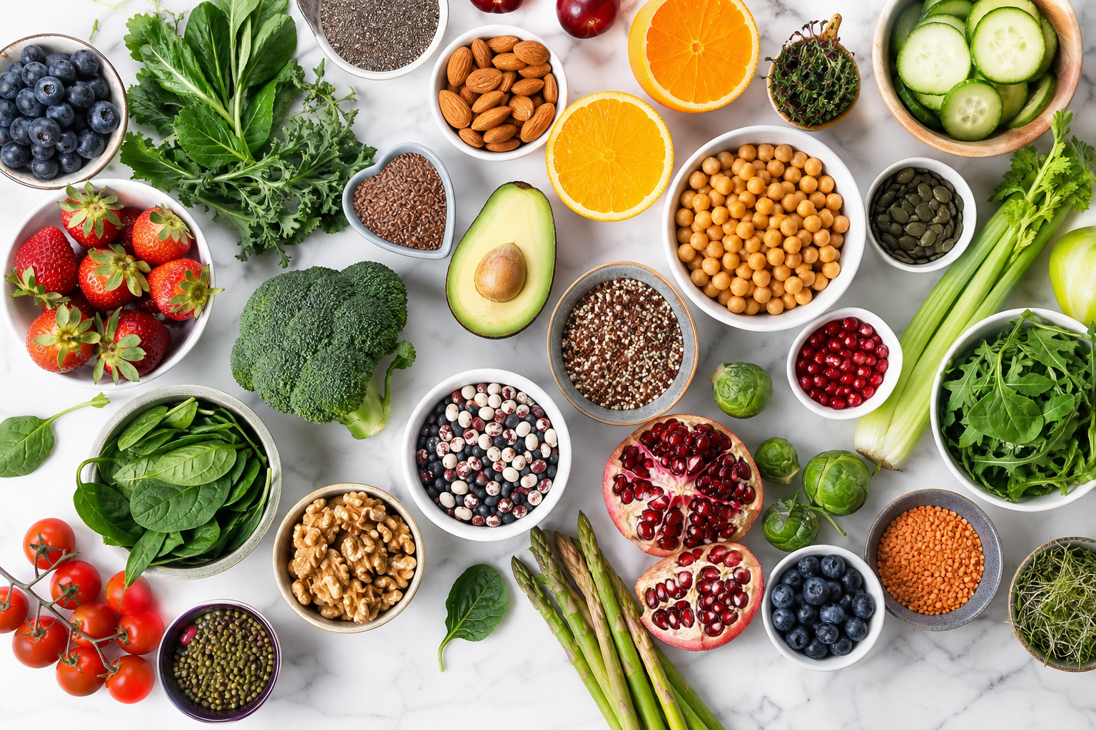sucre inflammation alimentation illustrée par des aliments sains sur une table