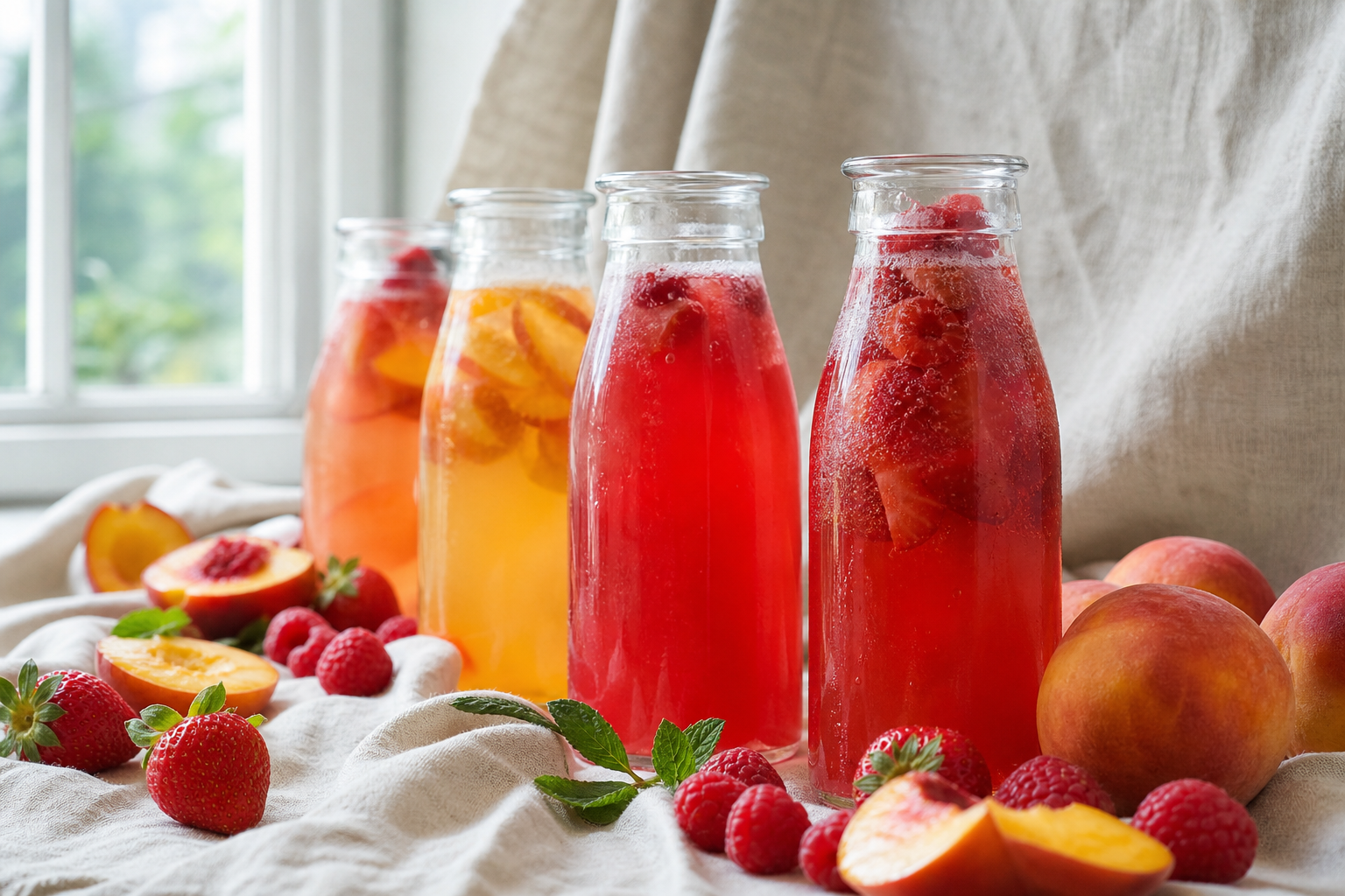 Variantes colorées de limonade fermentée maison recette aux fruits d été