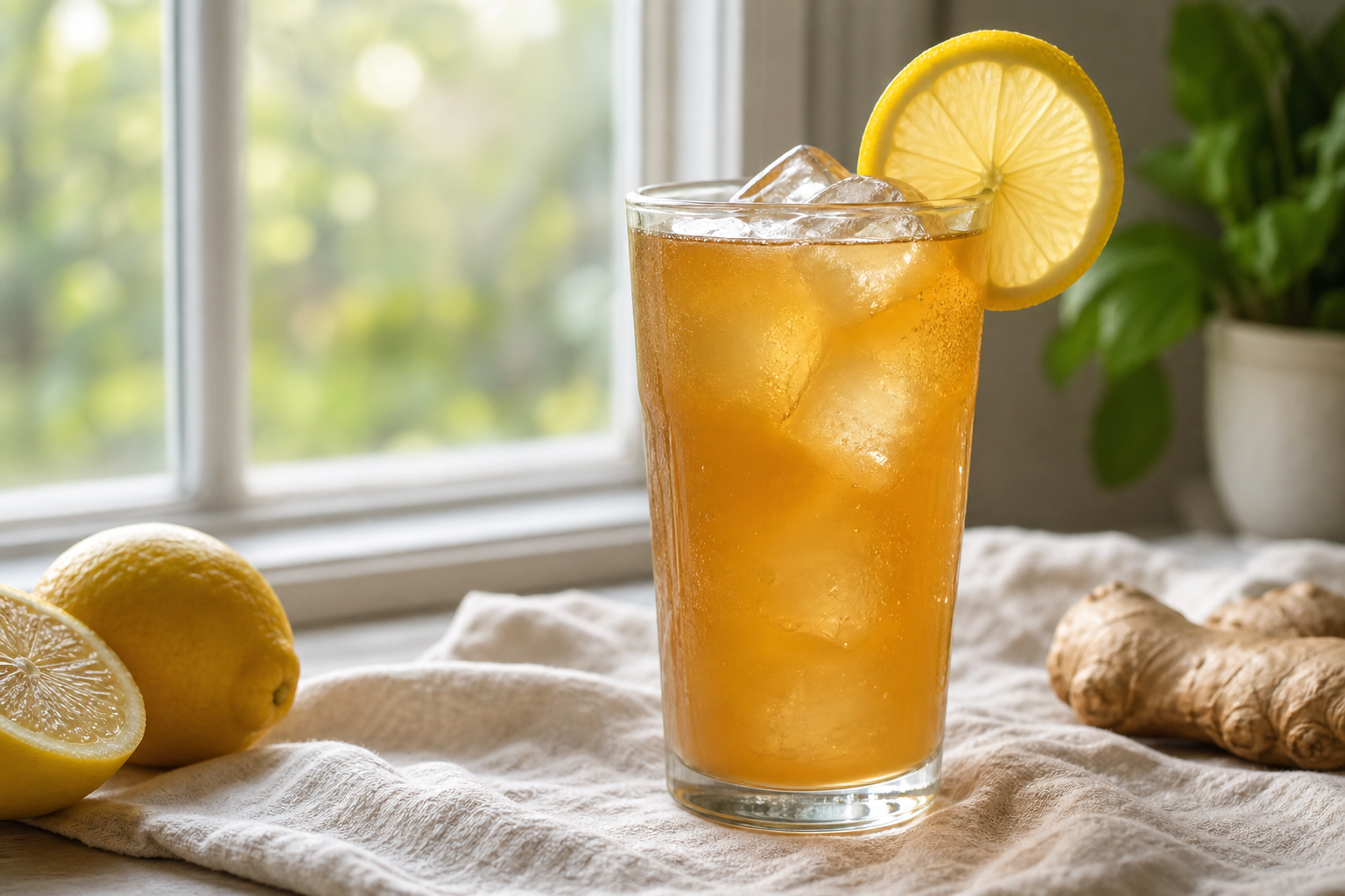 verre de switchel boisson fermentée recette servie fraîche avec glaçons